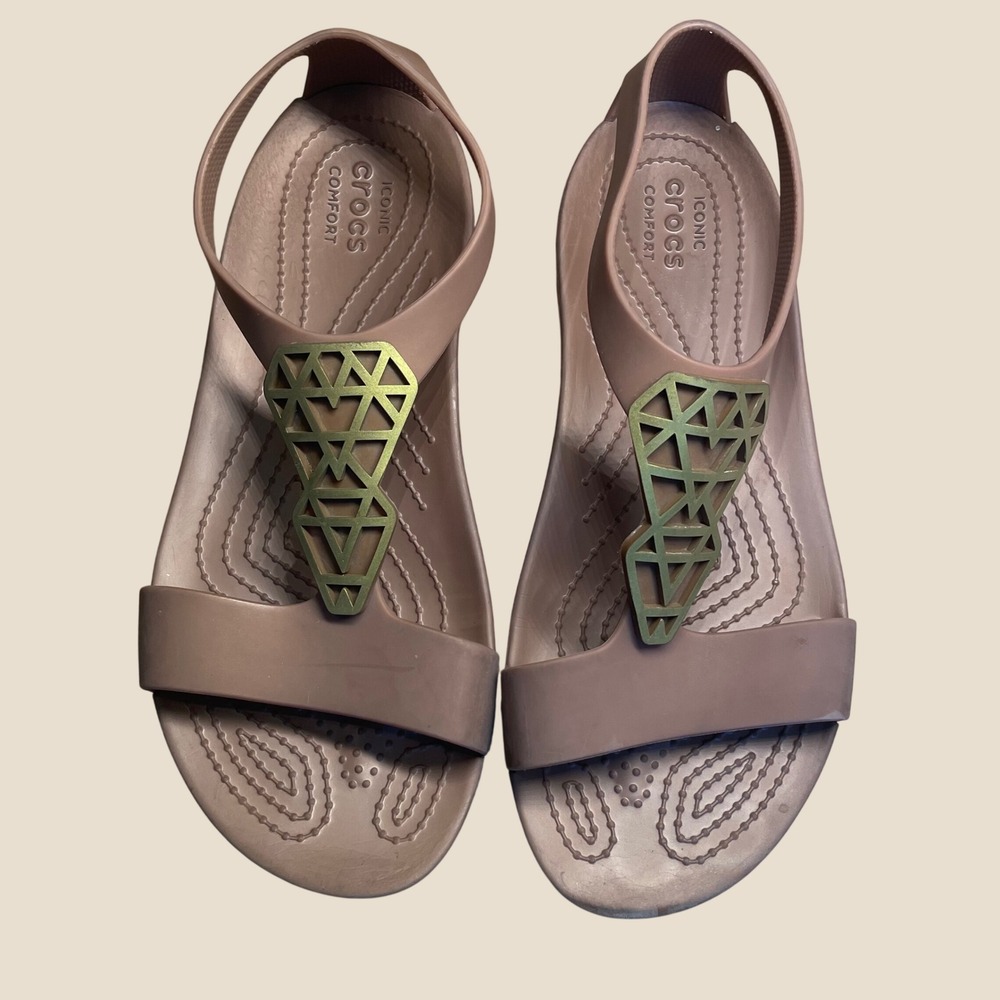 Crocs Serena Sexi Embellish Brown Flip Flops 7 Comfort Sandals Thong T-Strap